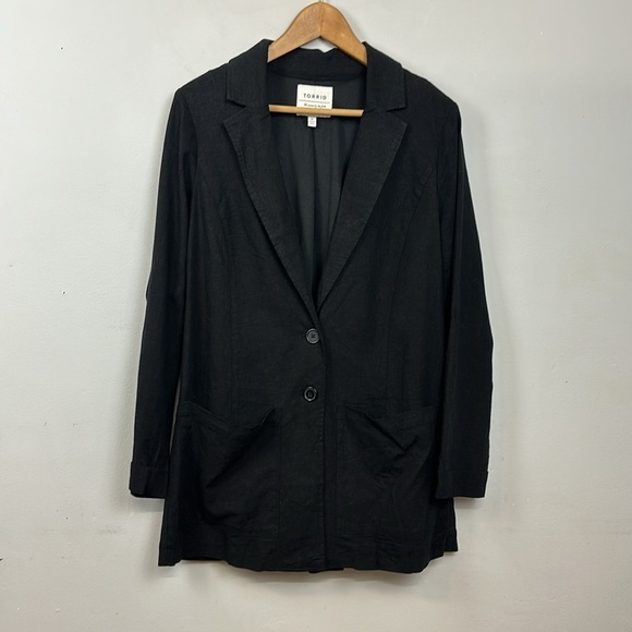 Torrid Linen Blend Black Blazer Sz L/12 - Picture 2 of 10